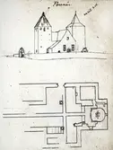 Teckning av Persnäs kyrka. Serie efter Rhezelius.