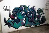Graffiti på pappersbruket Papyrus fabriksområde i Forsåker, Mölndal, den 4/11 2014. Fotodokumentationen gjordes under perioden mellan pappersbrukets avveckling och områdets nyexploatering. Området var under denna tid populärt bland ungdomar som ville uttrycka sig konstnärligt med graffiti.