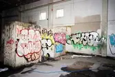 Graffiti på pappersbruket Papyrus fabriksområde i Forsåker, Mölndal, den 4/11 2014. Fotodokumentationen gjordes under perioden mellan pappersbrukets avveckling och områdets nyexploatering. Området var under denna tid populärt bland ungdomar som ville uttrycka sig konstnärligt med graffiti.