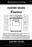 Bruksanvisning till Elektro Helios elspis.