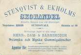 Reklamtryck (kort 8x12) för Stenqvist & Ekholms skoaffär. Storgatan 24, i Rahmska huset. Anrik skoaffär som startade sin verksamhet 1879. Föregångare till SkoRing. Flyttade senare till Storgatan 22 i Kihlmanska huset.