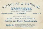 Reklamtryck (kort 8x12) för Stenqvist & Ekholms skoaffär. Storgatan 24, i Rahmska huset. Anrik skoaffär som startade sin verksamhet 1879. Föregångare till SkoRing. Flyttade senare till Storgatan 22 i Kihlmanska huset.