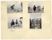 Falkjakt, Persien. Sida ur fotoalbum med fyra fotografier limmade på ark.
