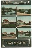 Sex olika bilder på samma kort över Nossebro.