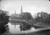 Fyrisån, Magdeburg och Uppsala domkyrka från norr, Uppsala 1891