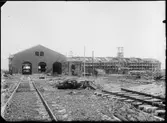 Byggnation av vagnverkstaden vid Statens Järnvägars Järnvägsverkstäder i Kirseberg, Malmö.