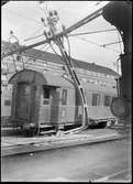 Urspårning vid Helsingborg Färjestation. På bilden syns Statens Järnvägars personvagn SJ BCo7b 3297.