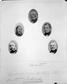 1851 års järnvägskommitté. Medurs: Kapten C. E. Norström, f. 1815, Major C. A. Olivecrona, f. 1805, Statsråd Jonas Waern, f. 1779, Bruksägare C. G. Indebetou, f. 1801, Advokatfiskal C. M., Rydqvist, f. 1806,  (SJ)