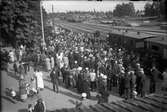 Emmaboda station vid Karlskrona - Växjö Järnvägs, CWJ, 50-årsjubileum.