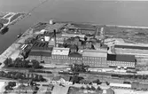 Flygfoto över sockerfabriken i Lidköping.