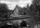 Station anlagd 1.11.1885. En- och enhalvvånings stationshus i trä.