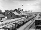 Persontåg och malmtåg på stationen