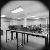 Modell av ånglok med vagnar i monter hos SJ, modellhallen i Centralstationen.