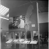 Informationstavla som visar var det finns restauranger i stationshusen 1962, från utställningen i Göteborg 1962.