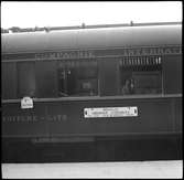Vagnar.
Wagon-Lits första vagn i Stockholm d. 10/5 - 46.
Bt.
Bildtext: Bruxelles, Köbenhamn, Stockholm Central via Liege, Köln, Hannover, Malmö