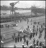 Hemtransport av danska flyktingar. Bilden tagen från tågfärjan Malmö, på väg ut från Malmö hamn med destination Köpenhamn.