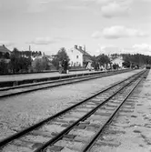 Iggesunds station och bangård. På spåret bredvid ångloket syns en motordressin. Treskensspår