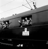 Statens Järnvägar, SJ AC02c 3244. 
Berlinvagnen med texten: 16. Stockholm C- Nyköping C- Malmö C- Trelleborg F- Sassnitz- Stralsund- Pasewalk. Berlin Stett. Bf.