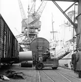 Göteborg. Lossnings- och lastningsarbete i Frihamnen.