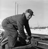 Järnvägsbygge, Morjärv - Kalix, spårarbete.