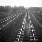 Dubbelspår med träslipers på den ena och betongslipers på den andra