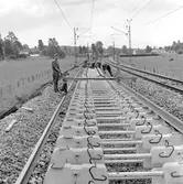 Spårrevision. Räls och slipersbyte (betongslipers). Linjen Rotebro, R - Zlpv. Uttransport av färdigt spårspann