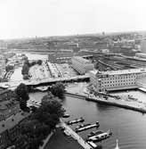 Utsikt från Stadshusets torn över norra delen av Stockhom Central. Norra Bantorgets stationsbyggnad (mitt i bild), och i bildens vänstra del skymtar södra delen av Karlberg.