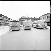 Statens Järnvägar SJ, bussar vid bussangöringen på Klarabergsviadukten vid Stockholm Centralstation.