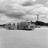 Leveransvisning av  ledbuss  vid Källhagen, vid Ladugårdgärdet på  Djurgården. kaknästornet i bakgrunden.