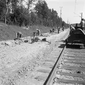 Banbyggnad. Dubbelspårsbygge på sträckan Boxholm-Sommen.