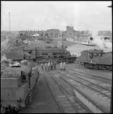 Trafikaktiebolaget Grängesberg - Oxelösunds Järnvägar, TGOJ M3t 73, turbinlok, på vändskivan vid TGOJ lokstation i Eskilstuna. TGOJ S3 91 till höger.