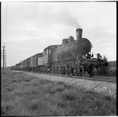 Godståg draget av ånglok. Statens Järnvägar, SJ E2 1127.
