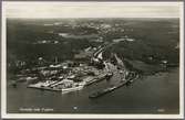 Flygfoto över Ronneby hamn.