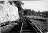 Normalspåret under byggnad vid Överum 1964.