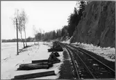 Arbete med breddning till normalspår vid Båtsjön på linjen Forsaström - Falerum.