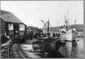 Persontåg med sommarvagnar vid Hästholmens hamn.