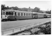 Säröbanans station Göteborg. Rälsbussar Göteborg-Särö Järnväg, GSJ YC06 1, GSJ YC06 2, GSJ YC06 3 och GSJ YC06 4.