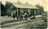 Vykort , Station öppnad 2/1 1878, lastplats fr 17/6 1974. 1989-09-04 öppnades färjetrafik fr Hargshamn t Nystad, Finnland . Nuvarande stationshus uppfördes 1909 med två våningar i trä. Bangården utbyggdes 1915 och 1935 . Det tidigare stationshuset ändrades till boställshus för personal