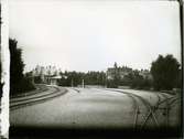 Hudiksvall  station. De tre högra spåren hör till Norra - Hälsinglands Järnväg, NHJ.