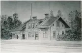 Statens Järnvägar, SJ, Första stationshuset efter tillbyggnaden ( foto efter en målning från dena tid )