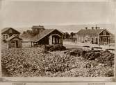 Frövi - Ludvika Järnväg, FLJ, Stationshus vid TGOJ, förutvarande FLJ, foto från 1890 talet. huset byggdes 1871 och revs 1907. Banvaktstuga i bakgrunden byggdes 1873 och revs 1958.