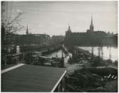 Stockholms Central byggnadsarbete på bron över Riddarfjärden 1954
