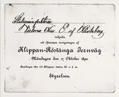 Inbjudningskort till Klippan-Röstånga Järnvägs invigning.