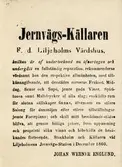 Annons om Jernvägs-källaren. F.d. Liljeholmens värdshus