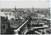 Utsikt över centrala Stockholm, med Katarinahissen i blickfånget.