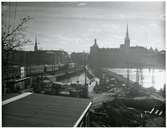 Central stationen. Byggarbete på nya bron över Riddarfjärden.