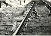 Del av bangården efter olyckan 1956-03-29 då tåg 93, 'Nordpilen, spårade ur vid Granbo station.