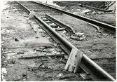 Del av bangården efter olyckan 1956-03-29 då tåg 93, 'Nordpilen, spårade ur vid Granbo station.