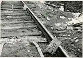 Del av bangården efter olyckan 1956-03-29 då tåg 93, 'Nordpilen, spårade ur vid Granbo station.