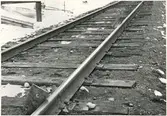 Del av bangården efter olyckan 1956-03-29 då tåg 93, 'Nordpilen, spårade ur vid Granbo station.